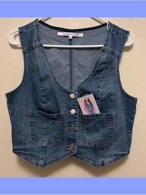 New! Celebrity Pink Light Blue Denim Vest